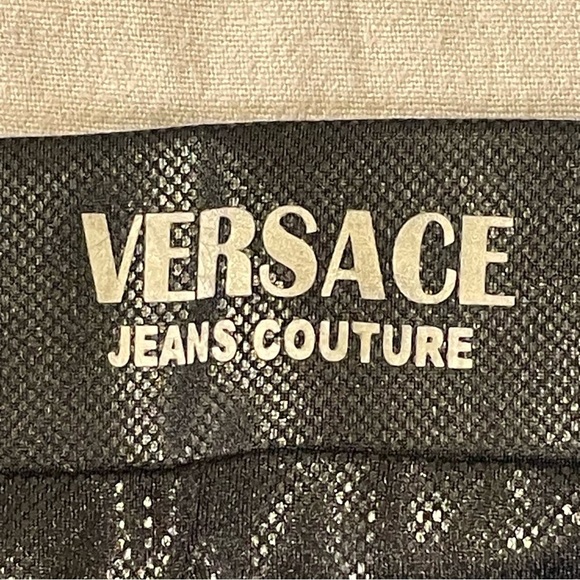 GIANNI VERSACE JEANS COUTURE Vintage 90s Logo Shiny Tube Top in Black - Picture 3 of 5